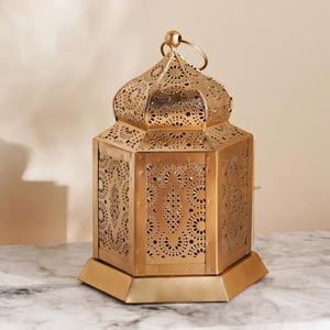 Luxury Gold Metal <b>Moroccan</b> <b>Lantern</b> with Intricate Cutwork Warm Candle Glow Elegant Ramadan Home Decor Accent - Product Image 1