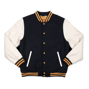 Chaqueta de béisbol universitaria personalizada Letterman de talla grande OEM para hombre, bombardero universitario de algodón 100% con logotipo frontal de diseño liso a prueba de agua - Product Image 1