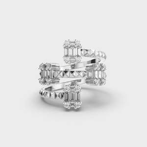 Anillo de tres capas Baguette y corte redondo Original Lab Grown Diamond Anillo de bodas Regalos de aniversario para mujeres - Product Image 2