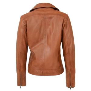 Chaqueta Bomber de Cuero Genuino Color Bronceado para Mujer, Cierre Asimétrico, Forro de Algodón Ecológico, Prenda Exterior Suave para Invierno - Product Image 3