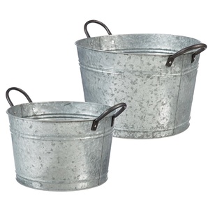 Bañera de maceta galvanizada de hierro de diseño moderno con asas para jardín interior y exterior Juego de macetas decorativas - Product Image 2