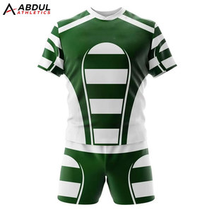 Ensemble uniforme de rugby classique pour hommes, tissu doux et durable, coupe confortable, couleurs d'équipe, haut à manches courtes et short pour les équipes scolaires - Product Image 1