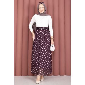 Summer Plain Straight <b>Skirt</b> <b>Elastic</b> Waist Polka Dot Chiffon Tulle Plum Breathable Digital Printed Made Spandex Knitted Fabric XS - Product Image 4