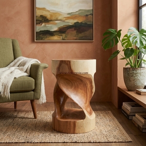 Taburete de Madera de Suar Hecho a Mano de Primera Calidad con Forma Única para Muebles de Madera de Sala de Estar - Product Image 6