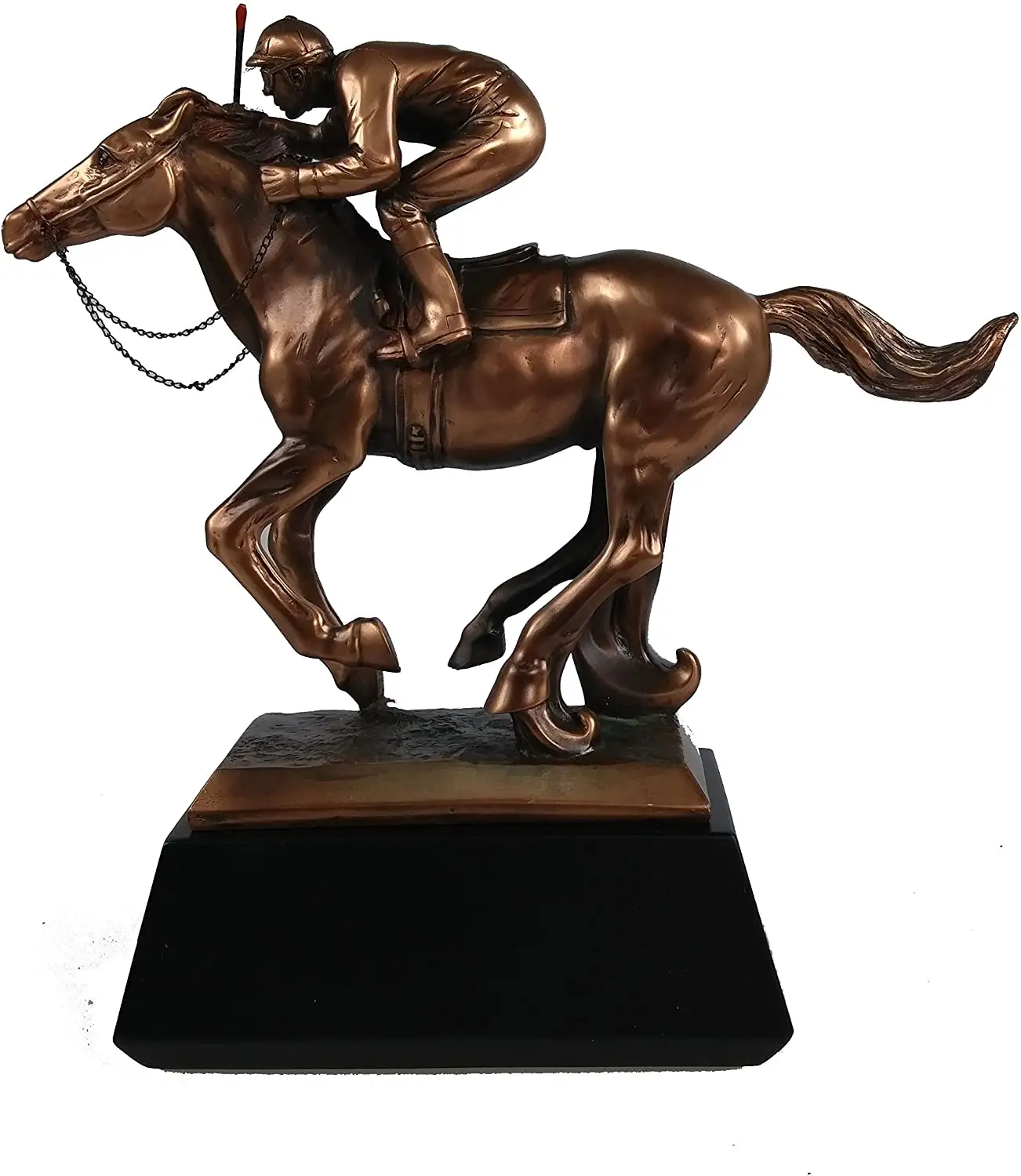 10 Inch Custom Polyresin Statue Jockey On Horse Bronze Plated Resin Figurines Sculpture