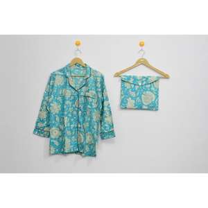 Conjunto de Pijama de Algodón con Estampado Floral Exclusivo - Ropa de Dormir Hecha a Mano con Estampado de Bloques para Mujer, Precio al por Mayor - Product Image 4