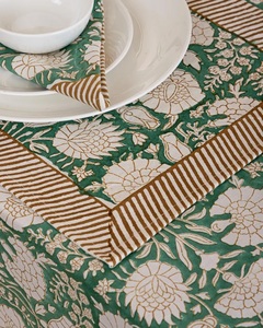 Dark Moss Green Floral Printed 100% Cotton <b>Tablecloth</b> Indian Handmade Block Print Boho Chic Farmhouse for Weddings Events Custom - Product Image 5