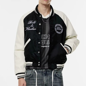 เสื้อแจ็กเก็ตเบสบอลผ้าสักหลาดแขนยาวผ้าขน100% สำหรับผู้ชายแผ่นกำมะหยี่ออกแบบโลโก้ได้ตามต้องการ - Product Image 1