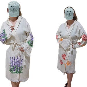 เสื้อคลุมอาบน้ำผ้ามัสลินมีฮู้ดสไตล์ตุรกีนุ่มพิมพ์ลายสีสันสดใสผ้าขนหนูชายหาดสำหรับผู้หญิงผู้ชายผู้หญิงห้องน้ำในบ้านโรงแรมแห้งเร็ว - Product Image 1