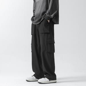 High Quality 100% Polyester Relaxed Fit UtilityTrousers Baggy Drawstring Pants <b>Wide</b> <b>Leg</b> Multi-Pocket Streetwear <b>Cargos</b> For Men - Product Image 5