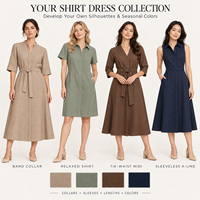 Robe chemise mi-longue en lin tissé personnalisée pour l'été, respirante, lavable, faible MOQ, OEM, couleur unie, décontractée pour femme, vente en gros