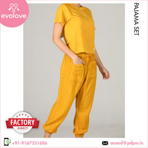 Top vente bio lavé doux coton fait demi-manches femmes robe de nuit pyjama ensemble pour l'été printemps saison à prix fiable - Product Image 5