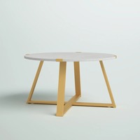 Mesa de Centro Moderna Clásica de Gran Tamaño, Mesa Auxiliar con Marco de Hierro, Almacenamiento, Color Blanco Dorado, Juego de Mesa de Té, Mesa de Café Encajada