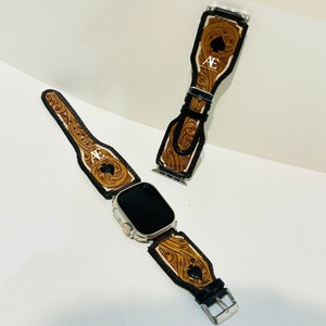 Nouvel arrivage de bracelet de montre en cuir véritable fait à la main, design personnalisé, floral, peint, boho, western, remplacement - Product Image 1