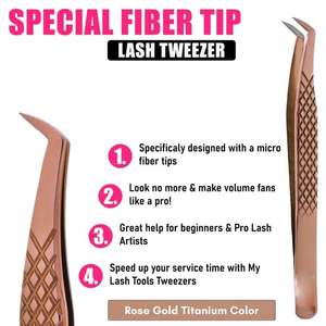 แหนบปลายขนตาไฟเบอร์สำหรับต่อขนตาปลอมสีโรสโกลด์ไทเทเนียมเครื่องมือสำหรับขนตา - Product Image 2