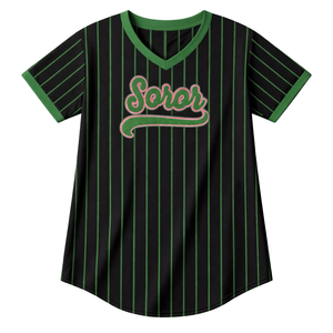 Pull de baseball noir 08 Soror, maillot de sororité grecque pour femmes, rose et vert, vêtements décontractés élégants pour la sororité universitaire - Product Image 3