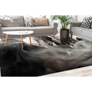 Tapis à effet fumé : Décoration moderne pour salon noir et gris, tapis imprimé, tapis à poils doux - Product Image 1