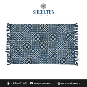พรมผ้าฝ้ายพิมพ์ลายดอกไม้สีฟ้าครามสำหรับบ้านโรงแรมห้องครัวหรือสวดมนต์ - Product Image 2