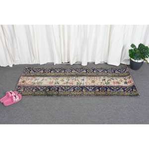 Tapis Vintage en Laine Turque de 19X48 Pieds, Tissage Plat Patchwork Bleu et Beige pour Décorations de Salon, Support en Latex - Product Image 4