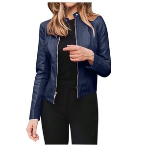 2025 liquidation femmes Faux cuir veste courte fermeture éclair Moto Biker Slim Fit vestes manteau léger boléro moto vêtements d'extérieur - Product Image 1
