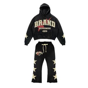 Top fabriqué personnalisé Vintage soleil fané conception pull à capuche ensemble de pantalons de survêtement écologique poids lourd coupe-vent survêtement - Product Image 6