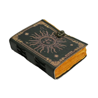 Journal Grimoire Soleil et Lune fait main de 200 pages en cuir véritable, livre de sorts magiques personnalisable avec un magnifique cadenas
