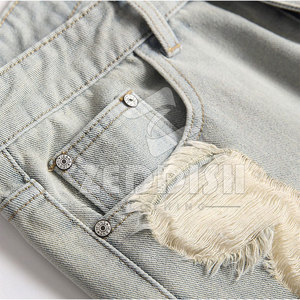 Shorts en jean sur mesure de style nouveau, couleur unie, effet usé, fabriqués au Pakistan - Product Image 3