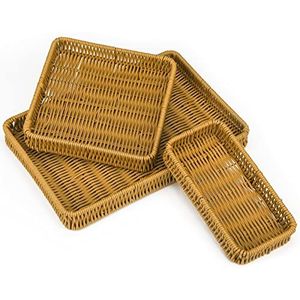 Trending Wicker Rattan Bandeja para servir con asas Comida de mesa frutas verduras servir cesta de ratán mesa para servir-bandeja de ratán - Product Image 2