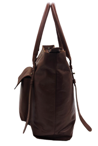 Bolso Tote de cuero con bolsillo frontal hecho a mano de grano completo Vintage de alta calidad de cuero de búfalo para Daily Us - Product Image 3