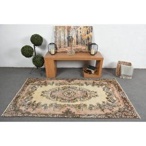 พรมขนสัตว์สีชมพูงานแฮนด์เมดสีเบจคลาสสิกขนาด3.7x6.7ฟุตตุรกีรูปแบบนามธรรมพร้อมยางรองสำหรับตกแต่งห้องโถงห้อง - Product Image 3