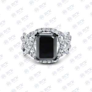 Noir 3.10 TCW Emerald Cut Twisted Moissanite Ring 18K Gold VVS Clarity Wedding Fitting Accessoire exclusif pour femme - Product Image 3