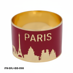Bracelet manchette en laiton avec motif de la silhouette de Paris, émail marron et or, bracelet statement pour femme, cadeau pour elle - Product Image 4
