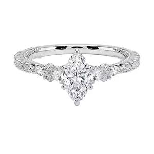 Anillo de diamantes de moissanita de corte Marquesa hecho a medida, joyería para mujer, promesa 925, plata, chapado en oro, boda, anillo de diamantes Marquesa - Product Image 1