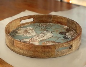 Plato de madera de mango ecológico hecho a mano, bandeja de madera impresa hecha en India - Product Image 1