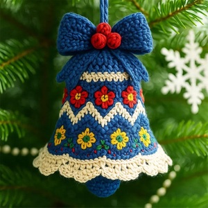 Ornement de Noël en forme de cloche de style crochet, design personnalisé, acrylique plat 2D, couleur personnalisée, décoration suspendue de vacances, cadeau - Product Image 3