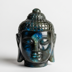 รูปปั้นเศียรพระพุทธรูปแกะสลักด้วยมือของขวัญแนวธุรกิจลาบราดอไรต์จากอินเดียงานฝีมืออัญมณีกึ่งมีค่าแกะสลักคริสตัลบำบัด - Product Image 3