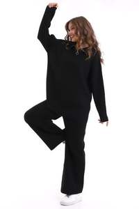 Prendas de punto de alta calidad para mujer, ropa informal de dos piezas a rayas, ropa de oficina, chándal de gran tamaño con cremallera, conjunto de suéter - Product Image 5