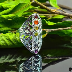 Bague pour femme en argent sterling 925 style bohème, multi-pierres précieuses, faite à la main, cadeau pour mariage et fête - Product Image 5