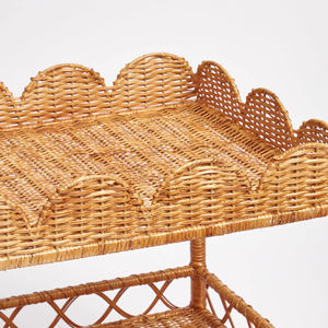 Fabulous <b>Rattan</b> Side <b>Table</b> With Scalloped Edges Handwoven by Skilled Artisans Natural Wicker Side <b>Table</b> for Living Room Bedroom - Product Image 2