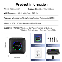 Nuevo Carlinkit Cpc200 Tbox Ambient Usb 128Gb Ranura para Tarjeta Sim Tf Sdm660 Ratón Inalámbrico Control Remoto Car Play Box Carplay Ai Box