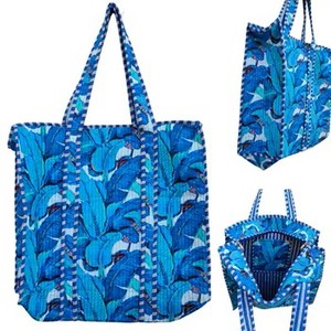 Aquatic Leaf Print Quilted Tote Bag - Refreshing Sustainable Daily Carry - Product Image 2