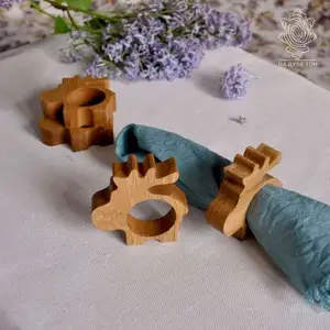 Anneaux de tête de cerf en bois véritable pour serviettes de table, hôtels, restaurants, fêtes de mariage, assiettes décoratives.