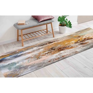 Alfombra con Diseño de Pintura Abstracta: Diseño en Tonos Marrón y Gris, Alfombra Antideslizante, Alfombra Delgada No Tejida - Product Image 4