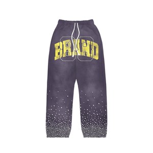 Strass personnalisés vintage dernière conception ensemble de jogging sérigraphie lavage à l'acide surdimensionné lourd GSM coton polaire unisexe survêtement - Product Image 5