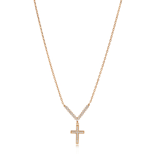 Nuevo Collar con Colgante de Cruz Cristiana, Diseño Moderno, Circonita Transparente, Joyería de Plata de Ley 925 Hecha a Mano en Turquía - Product Image 3