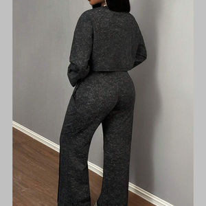 Custom 2-Piece <b>Set</b> for Women Distressed <b>Embroidery</b> Cropped Hoodie and Sweatpantsfull Length Winter Tracksuit - Product Image 5