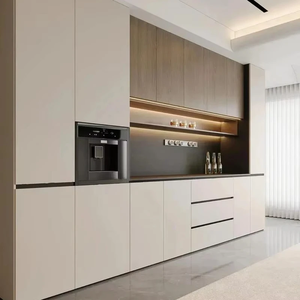 Buffet moderne en bois avec éclairage LED, tiroirs et étagères ouvertes pour le rangement de la cuisine - Product Image 2