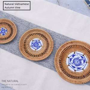 Wholesale Classic Eco-Friendly Wood Hand-Woven <b>Set</b> Irregular Shape Tea Cup Coasters <b>Placemats</b> Heat Resistant for Home Table Use - Product Image 3