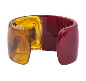 Brazalete de Resina Geométrico Semicircular de Moda, Hecho a Mano, de Alta Calidad, Color Ámbar Marrón Beige, Ancho y Grueso, Personalizable - Product Image 1