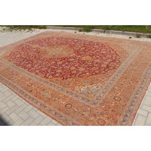 Alfombra turca vintage extragrande de 11.2x16.7 pies (341x510 cm), alfombra con motivos de plantas y árboles rojos - Product Image 4